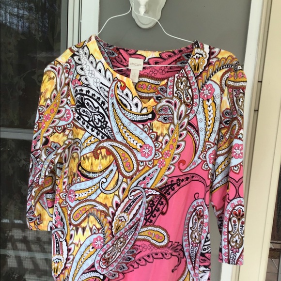 Woman top Chico’s top medium size 8 in ladies beautiful spring colors - Picture 16 of 16